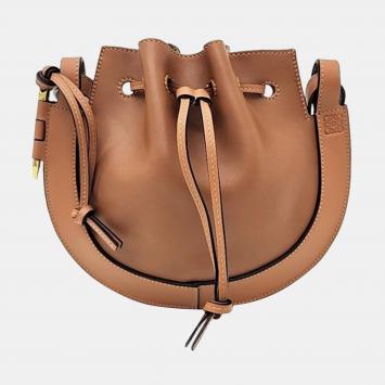Pre Owned Loewe Brown Leather Small Horseshoe Shoulder Bag 