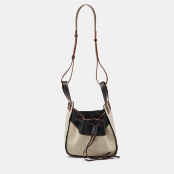Pre Owned Loewe Black/Ivory Leather and Canvas Small Hammock Shoulder Bag