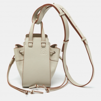 Pre Owned Loewe Grey Leather Mini Hammock Drawstring Bag