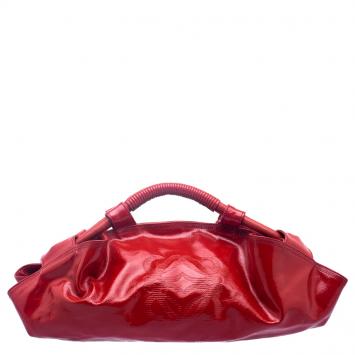 Pre Owned Loewe Red Patent Leather Aire Hobo