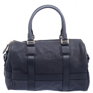 Pre Owned Loewe Hale Navy Leather Paseo Boston Bag