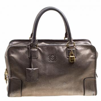 Pre Owned Loewe Metallic Beige Leather Amazona Satchel