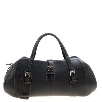 Pre Owned Loewe Black Leather Senda 3 Weekender Bag