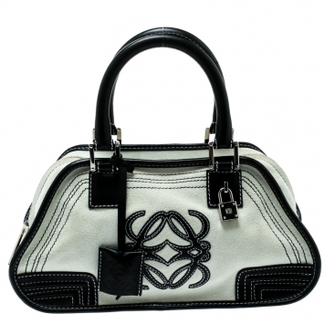 Pre Owned Loewe White Suede and Leather Amazona 36 Tote
