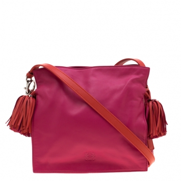 Pre Owned Loewe Pink/Coral Leather Small Flamenco Shoulder Bag