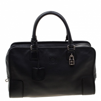 Pre Owned Loewe Black Leather Amazona Satchel Bag
