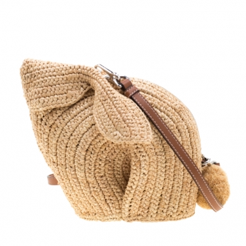 Pre Owned Loewe Beige Raffia Bunny Mini Crossbody Bag