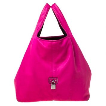 Pre Owned Loewe Hot Pink Calle Leather Shopper Tote