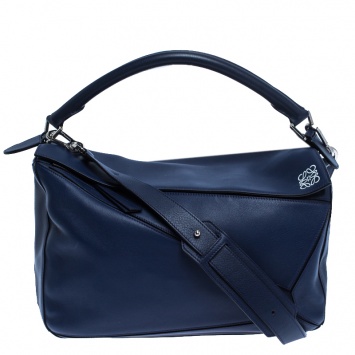 Pre Owned Loewe Navy Blue Leather Large Puzzle Bag