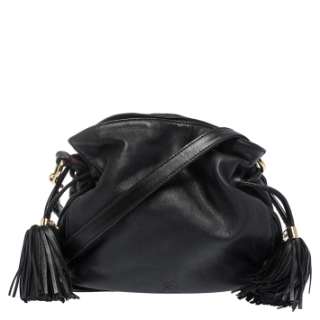 Pre Owned Loewe Black Leather Flamenco Crossbody Bag