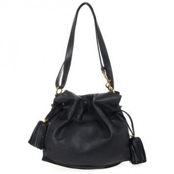 Pre Owned Loewe Polished Black Calfskin Flamenco 30 Shoulder Bag
