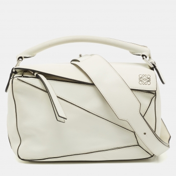 Pre Owned Loewe White Leather Small Puzzle Shoulder Bag
