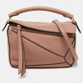 Pre Owned Loewe Old Rose Leather Mini Puzzle Shoulder Bag