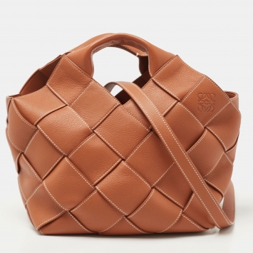 Pre Owned Loewe Brown Woven Leather Small Surplus Basket Bag