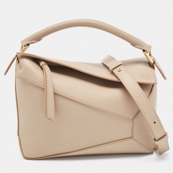 Pre Owned Loewe Beige Leather Small Puzzle Shoulder Bag