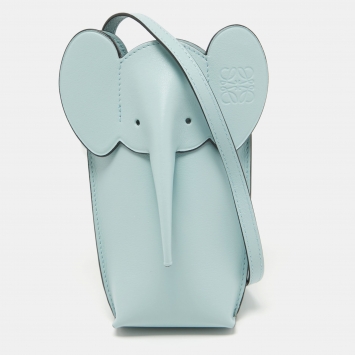 Pre Owned Loewe Aqua Leather Elephant Pocket Phone Holder Bag