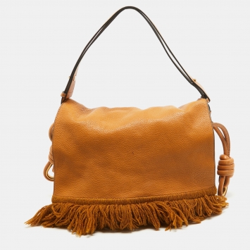 Pre Owned Loewe Brown Leather Flamenco Flap Shoulder Bag