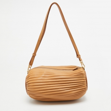 Pre Owned Loewe Tan Pleated Leather Bracelet Pouch