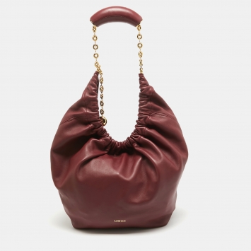 Pre Owned Loewe Burgundy Leather Squeeze Bag