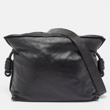 Pre Owned Loewe Black Leather Medium Flamenco Clutch Bag