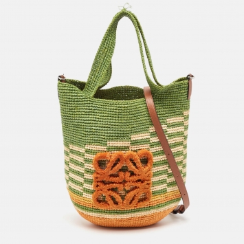 Pre Owned Loewe Multicolor Raffia Slit Rainbow Anagram Bag