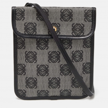 مملوكة مسبقًا  Loewe Grey/Black Anagram Coated Canvas and Leather Crossbody Bag