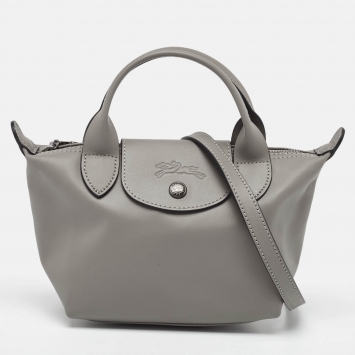 Pre Owned Longchamp Turtledove Leather Extra XS Le Pliage Tote