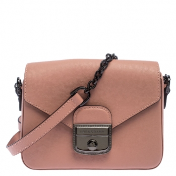 Pre Owned Longchamp Pink Leather Small Le Pliage Heritage Crossbody Bag 