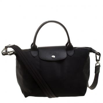 Pre Owned Longchamp Black Nylon Small Le Pliage Tote