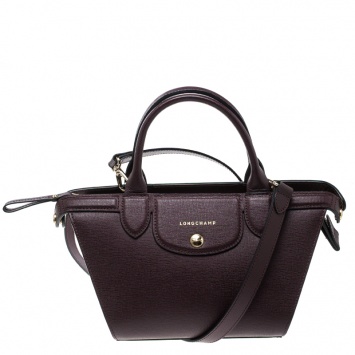 Pre Owned  Longchamp Burgundy Leather Small Le Pliage Heritage Tote