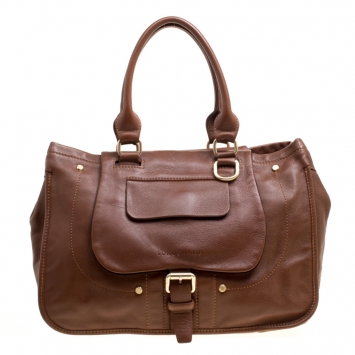 Pre Owned Longchamp Brown Leather Balzane Roots Top Handle Bag