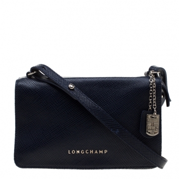 Pre Owned Longchamp Blue Leather Quadri Crossbody Bag