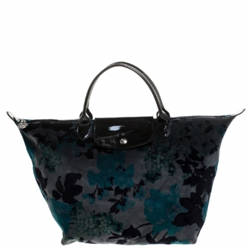 Pre Owned Longchamp Multicolor Floral Print Velvet Le Pliage Tote