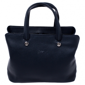 Pre Owned Longchamp Navy Blue Leather Tote
