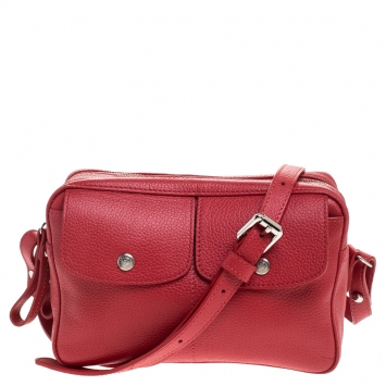 Pre Owned Longchamp Red Leather Le Foulonne Camera Crossbody Bag