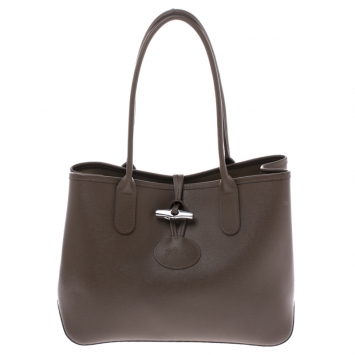 Pre Owned Longchamp Light Brown Leather Roseau Tote