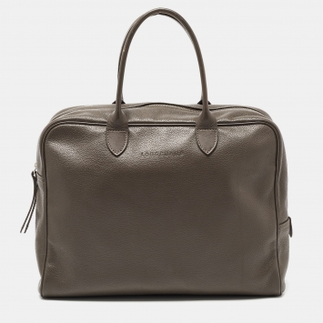 Pre Owned Longchamp Grey Leather Top Zip Bag