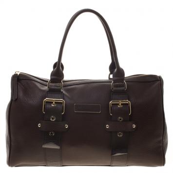 Pre Owned Longchamp Brown Leather Gloucester Bowling Bag
