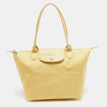 Pre Owned Longchamp Yellow Nylon and Leather Le Pliage Tote