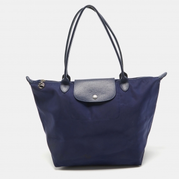 Pre Owned Longchamp Dark Blue Nylon Medium Le Pliage Tote