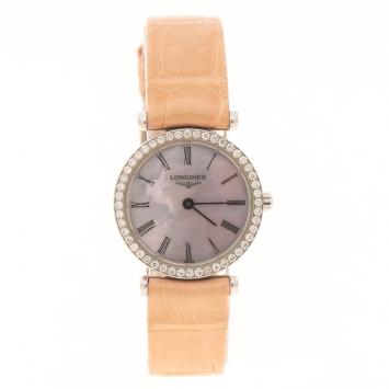 Pre Owned Longines Purple Mother of Pearl Stainless Steel Diamond La Grande Classique De Longines Women's Wristwatch 24 mm