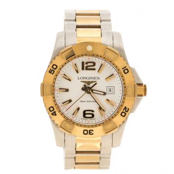 Pre Owned Longines White Yellow Gold Plated Steel and Stainless Steel Hydro Conquest Women's Wristwatch 30 mm