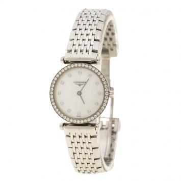 Pre Owned Longines White Mother of Pearl Stainless Steel La Grande Classique de Longines Women's Wristwatch 24 mm
