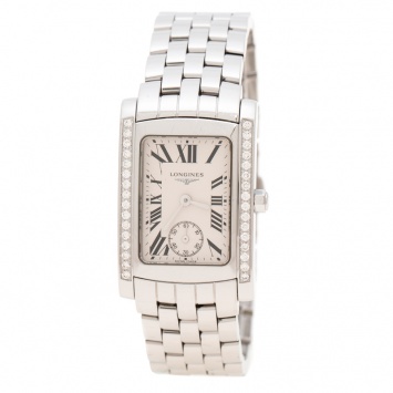 Pre Owned Longines White Stainless Steel and Diamonds Dolcevita L5.502.0.71.6 Women's Wristwatch 22 mm