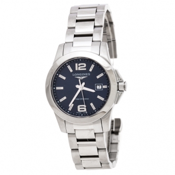 Pre Owned Longines Blue Stainless Steel Conquest L3.376.4 Women's Wristwatch 29 MM