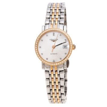 Pre Owned Longines Mother of Pearl 18K Rose Gold Stainless Steel Elegant Collection L4.309.5 Women's Wristwatch 25.50 mm