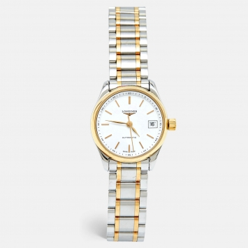 Pre Owned Longines White 18k Yellow Gold Stainless Steel Master Collection   L2.128.5.12.7 Women's Wristwatch 25.5 mm