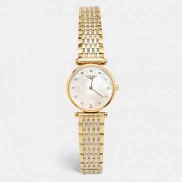 Pre Owned Longines Mother of Pearl Diamond Two Tone Stainless Steel La Grande Classique L4.209.2.87.7  Women's Wristwatch 24 mm 