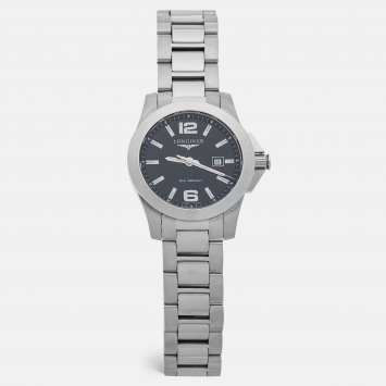 Pre Owned Longines Black Stainless Steel Conquest L3.277.4.58.6 Women's Wristwatch 29.50 mm