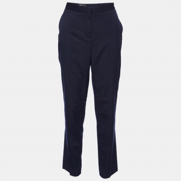 Pre Owned Loro Piana Navy Blue Wool Tapered Trousers M